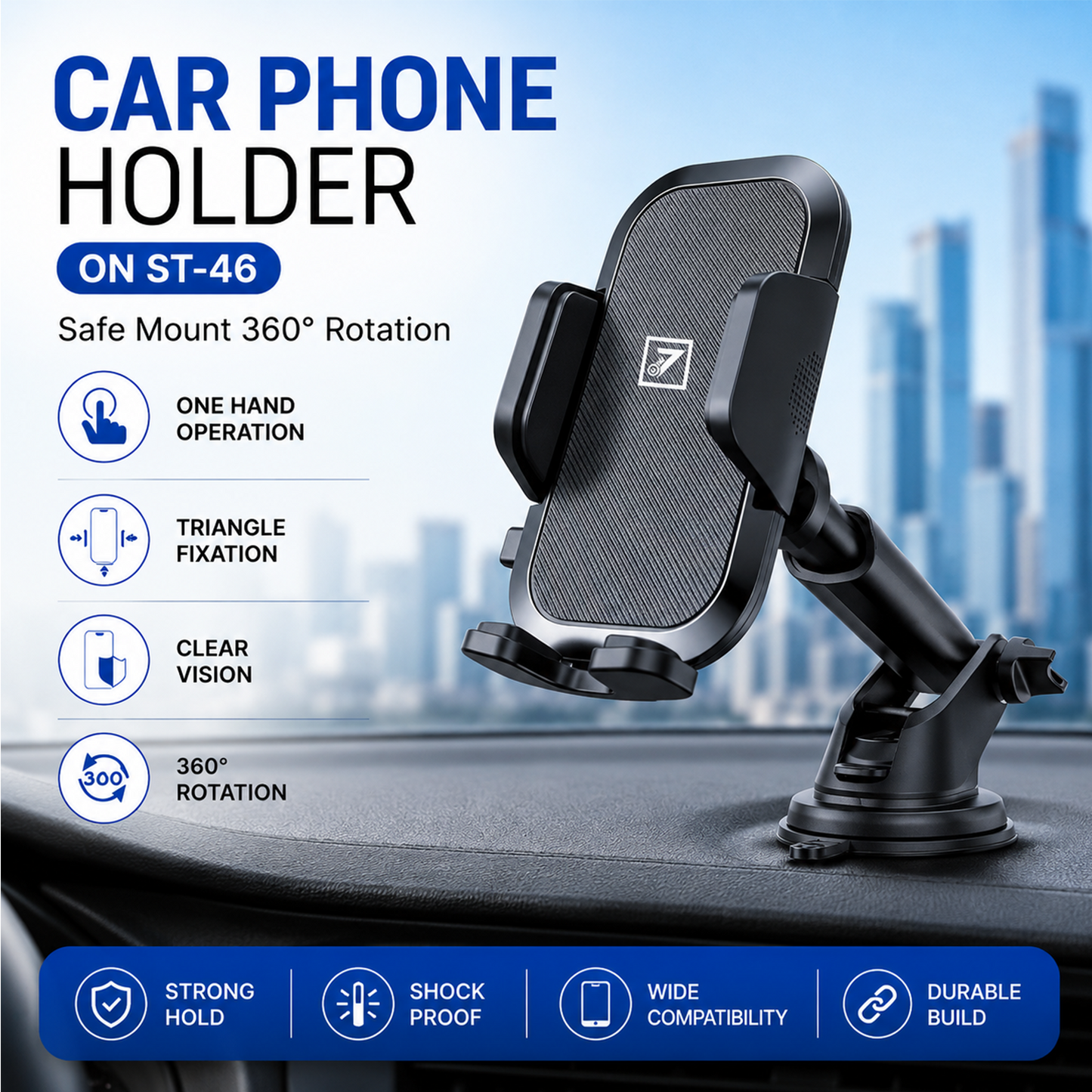 ONE 7 Car Phone Holder with Strong Suction Cup