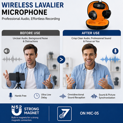 ONE 7 Wireless Lavalier Microphone with 360° Sound Pickup & 12H Battery