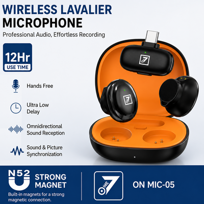 ONE 7 Wireless Lavalier Microphone with 360° Sound Pickup & 12H Battery