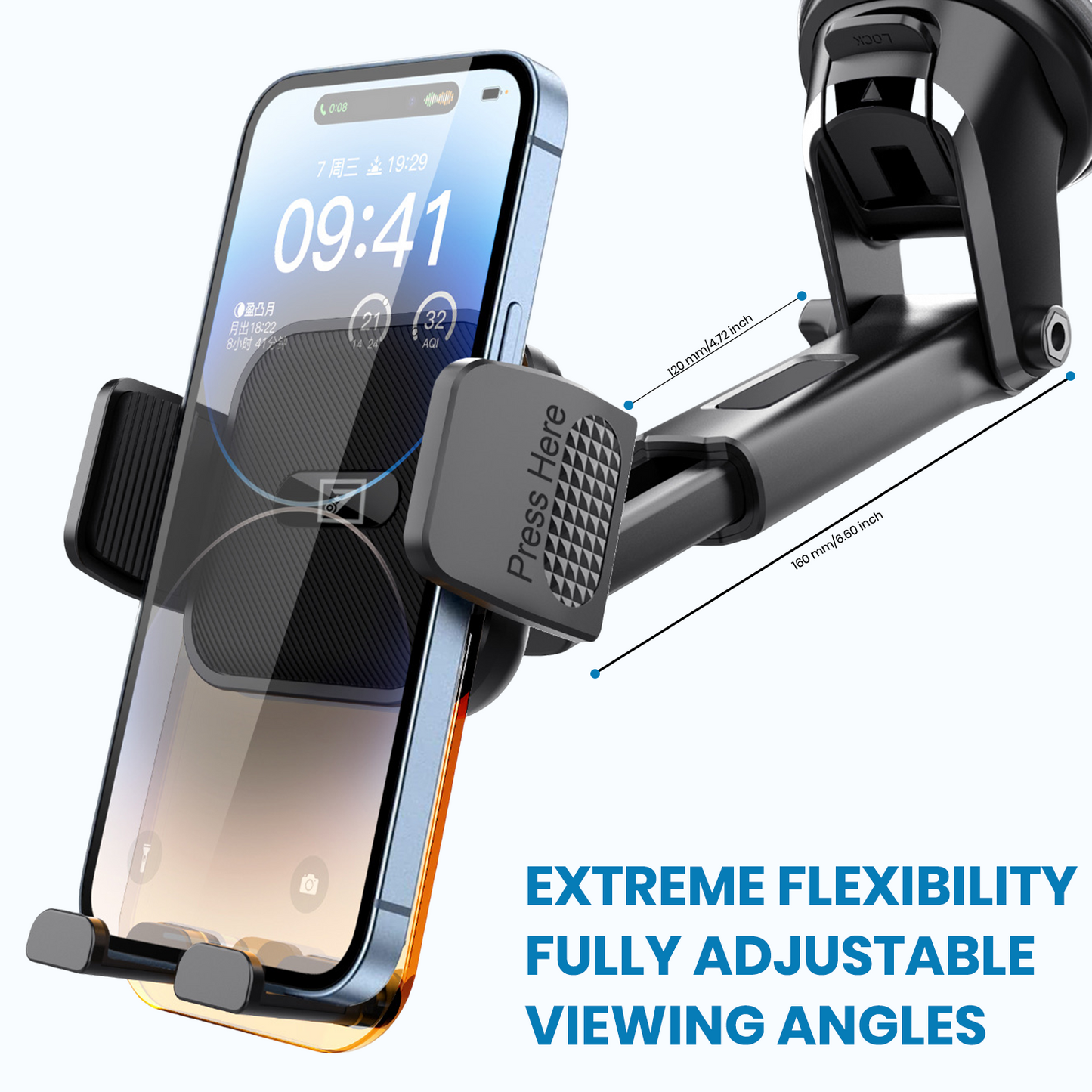 ONE 7 Extend Grip Pro Car Phone Holder | Dashboard & Windshield Mount | 360° Rotation | One-Touch Release | Telescopic Arm