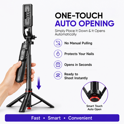 ONE7 Auto Open Selfie Stick Tripod with Bluetooth Remote