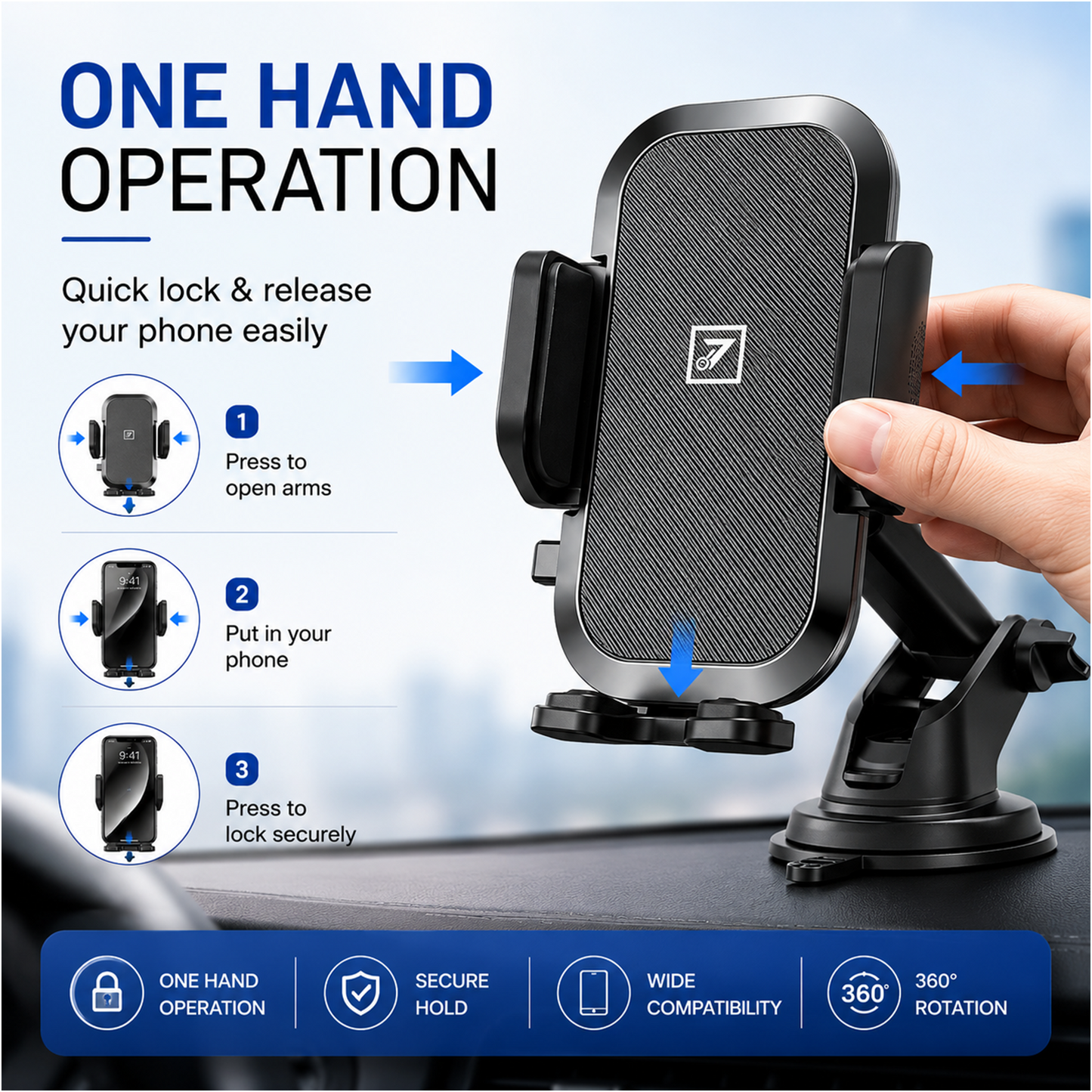 ONE 7 Car Phone Holder with Strong Suction Cup