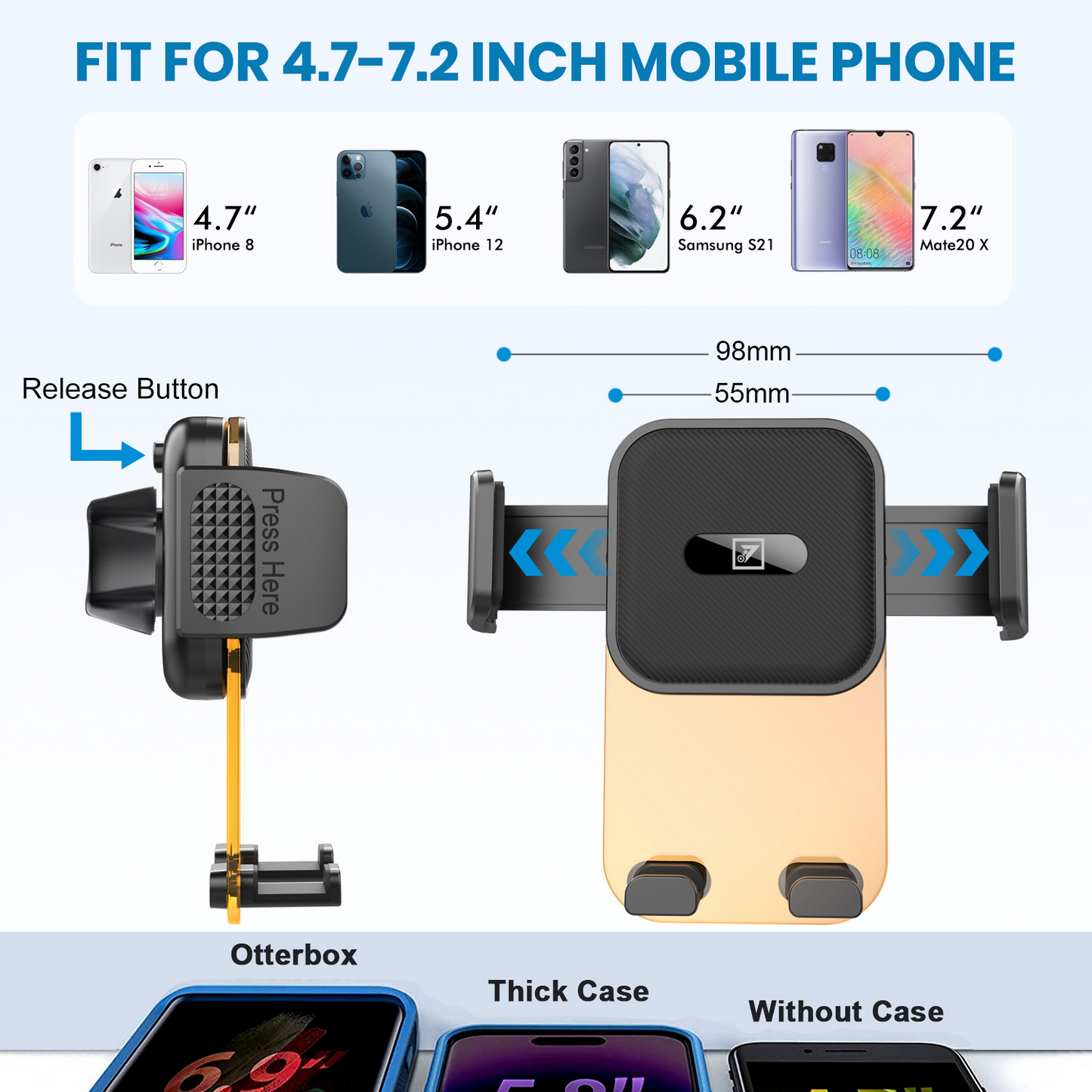ONE 7 Extend Grip Pro Car Phone Holder | Dashboard & Windshield Mount | 360° Rotation | One-Touch Release | Telescopic Arm