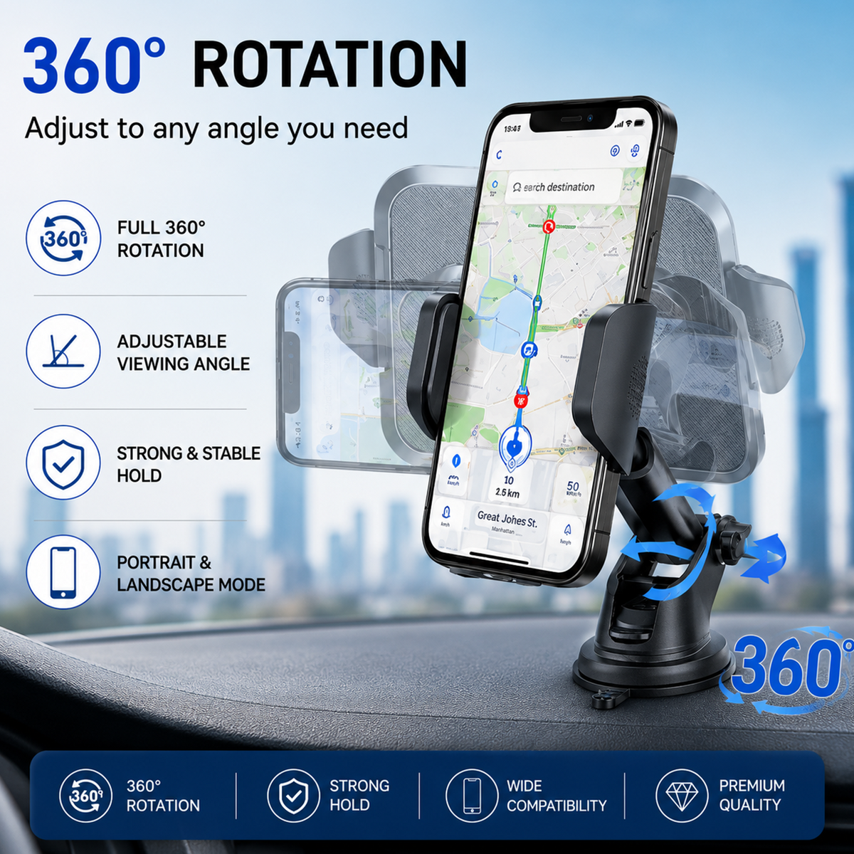 ONE 7 Car Phone Holder with Strong Suction Cup