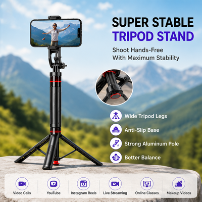 ONE7 Auto Open Selfie Stick Tripod with Bluetooth Remote