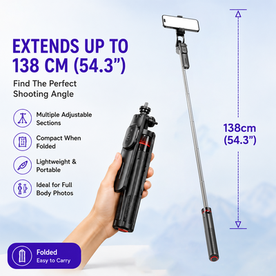 ONE7 Auto Open Selfie Stick Tripod with Bluetooth Remote
