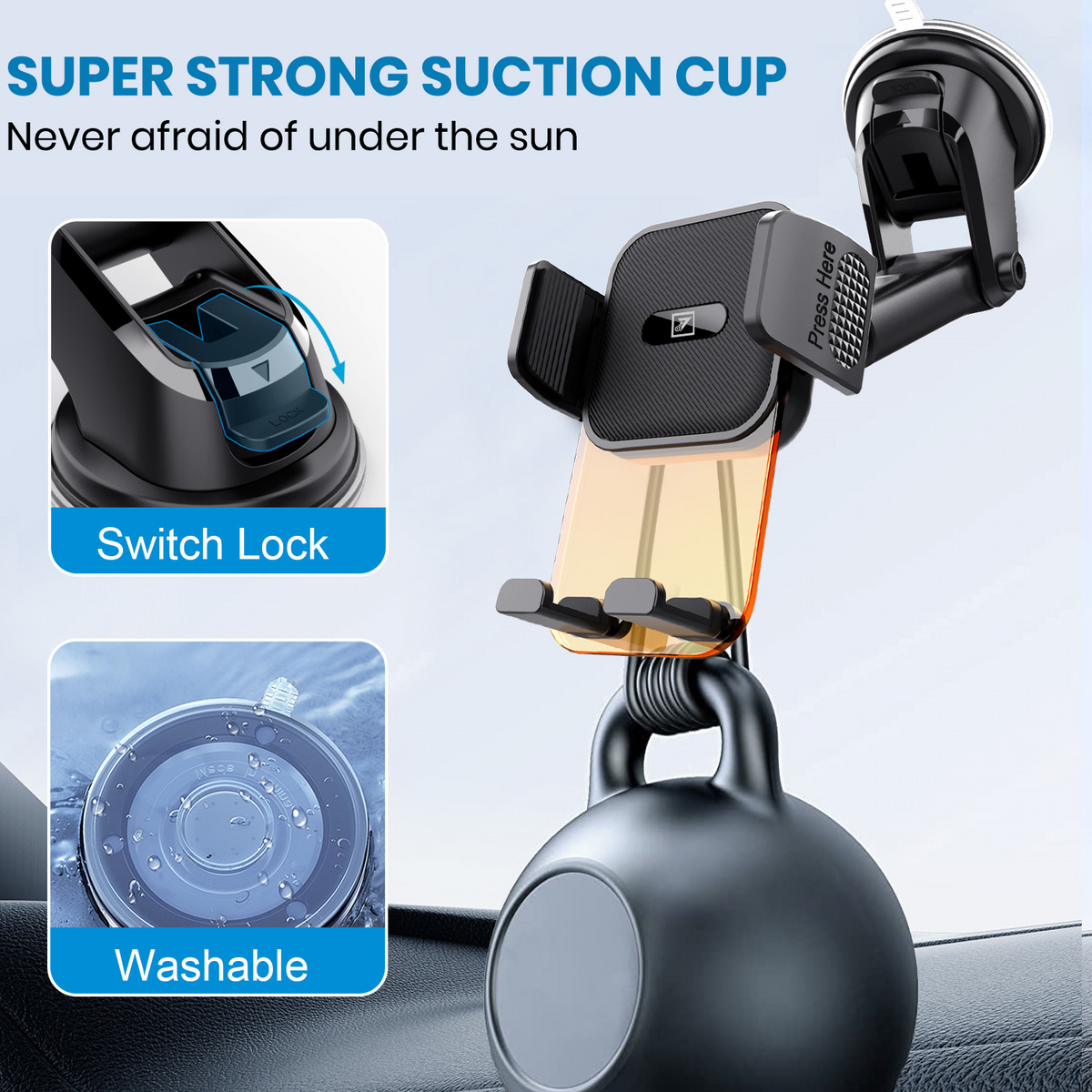 ONE 7 Extend Grip Pro Car Phone Holder | Dashboard & Windshield Mount | 360° Rotation | One-Touch Release | Telescopic Arm