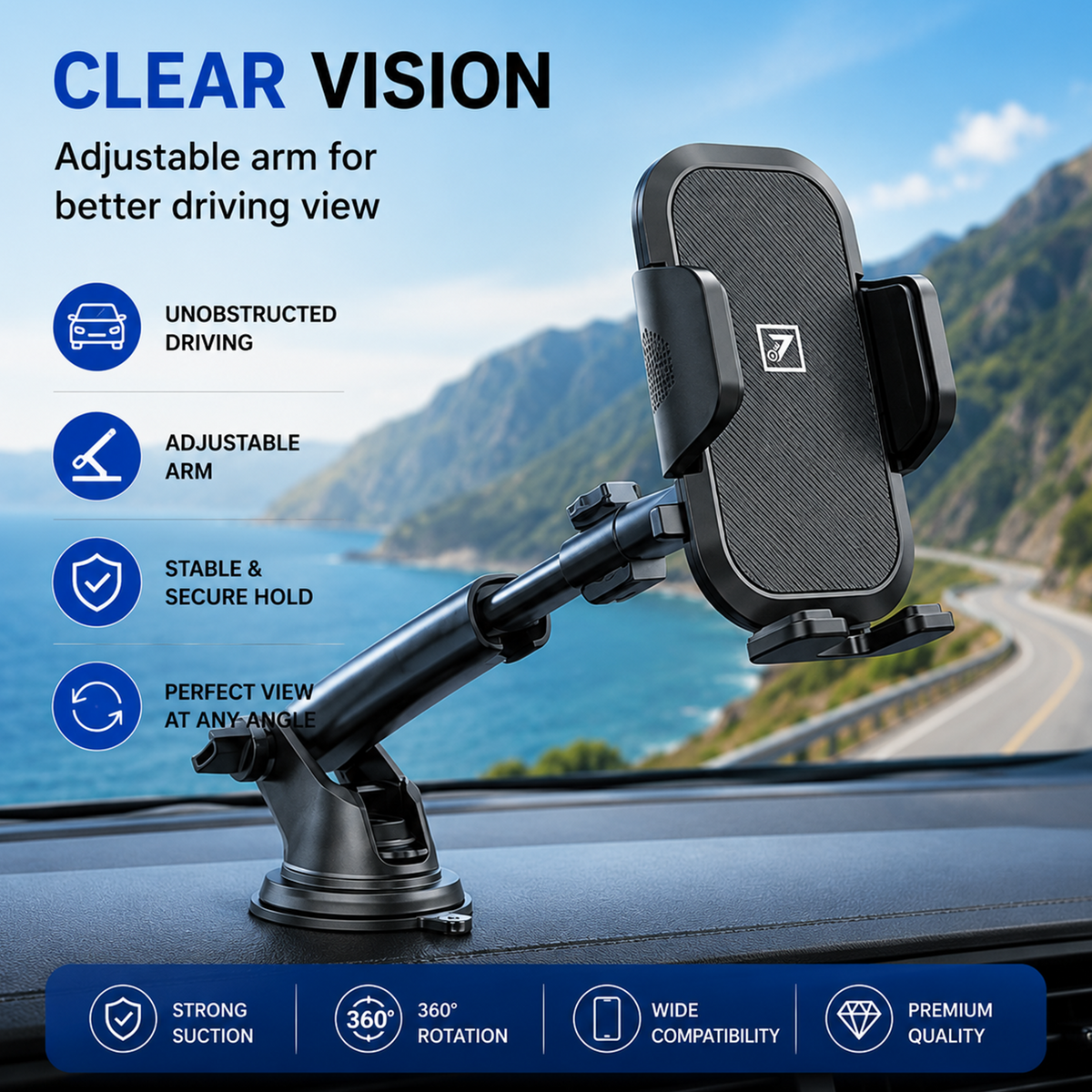 ONE 7 Car Phone Holder with Strong Suction Cup