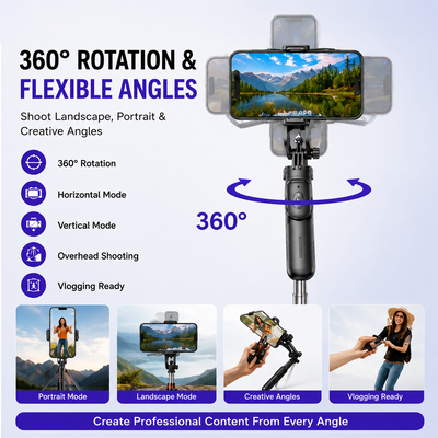 ONE7 Auto Open Selfie Stick Tripod with Bluetooth Remote