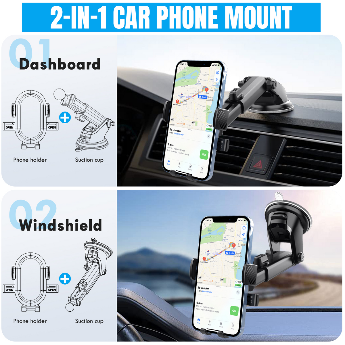 ONE 7 Car Dashboard & Windshield Phone Holder